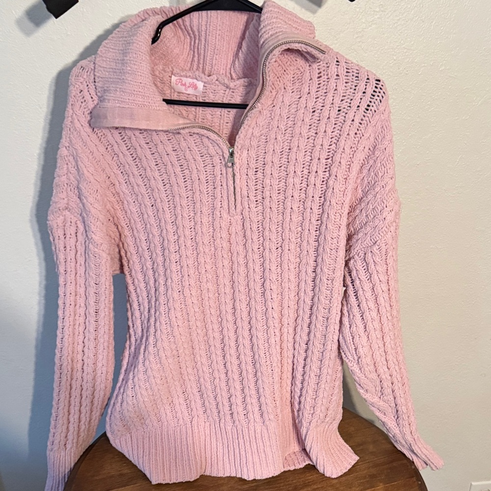 Pink lady women’s zip up sweater size medium knit